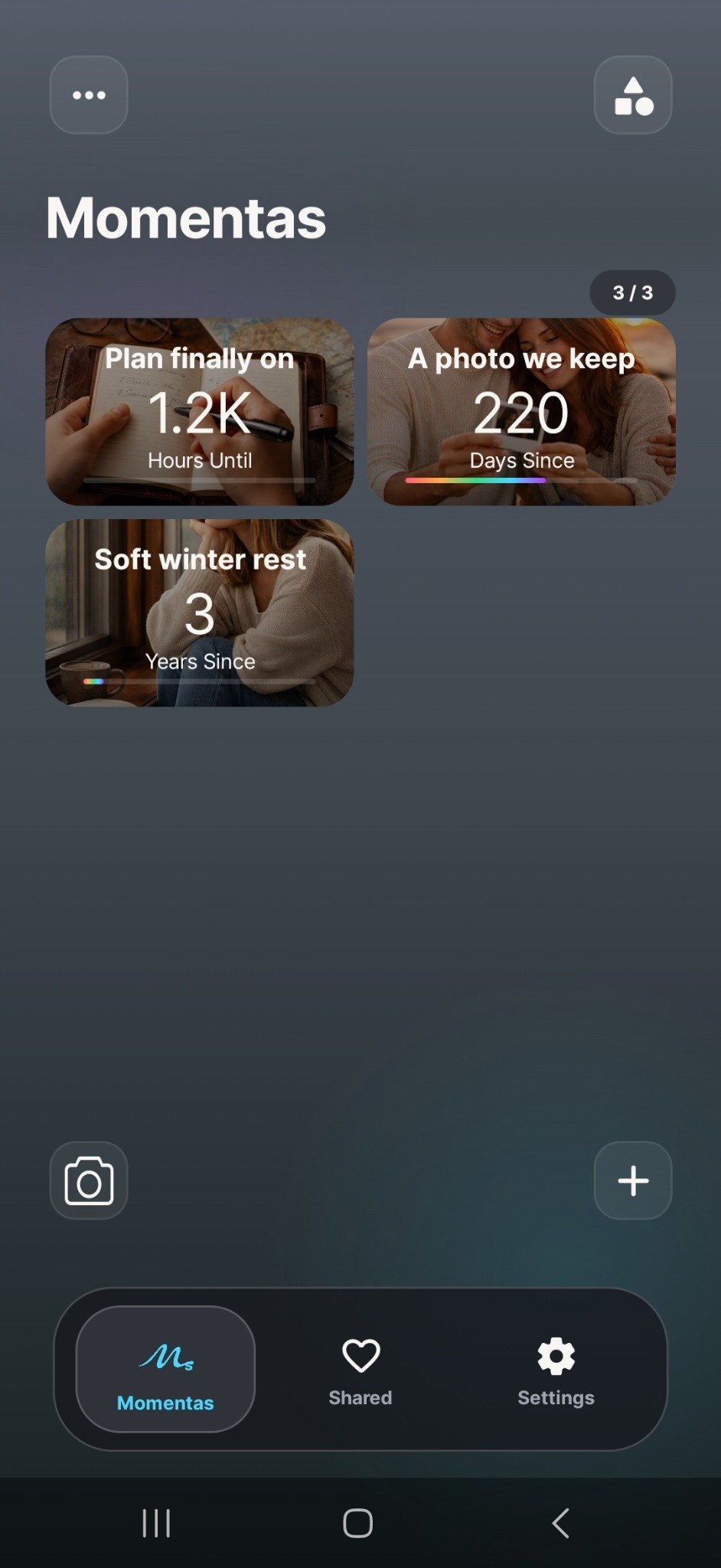 Momentas home screen